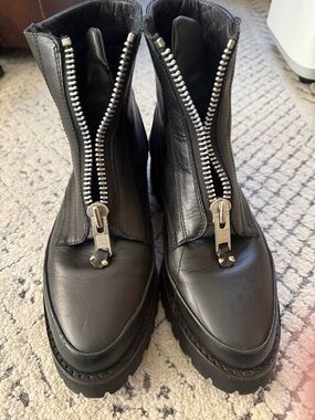 Thursday Boot Company Black Leather Front-Zip Combat Boots.